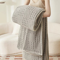 Waffle Checkered Blanket Throws for Bed Couch multiple color 350GSM