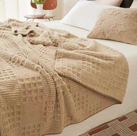 Waffle Checkered Blanket Throws for Bed Couch multiple color 350GSM