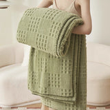 Waffle Checkered Blanket Throws for Bed Couch multiple color 350GSM