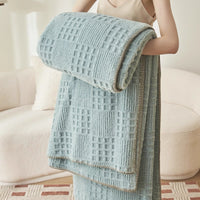 Waffle Checkered Blanket Throws for Bed Couch multiple color 350GSM