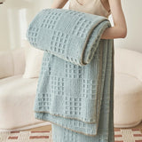 Waffle Checkered Blanket Throws for Bed Couch multiple color 350GSM