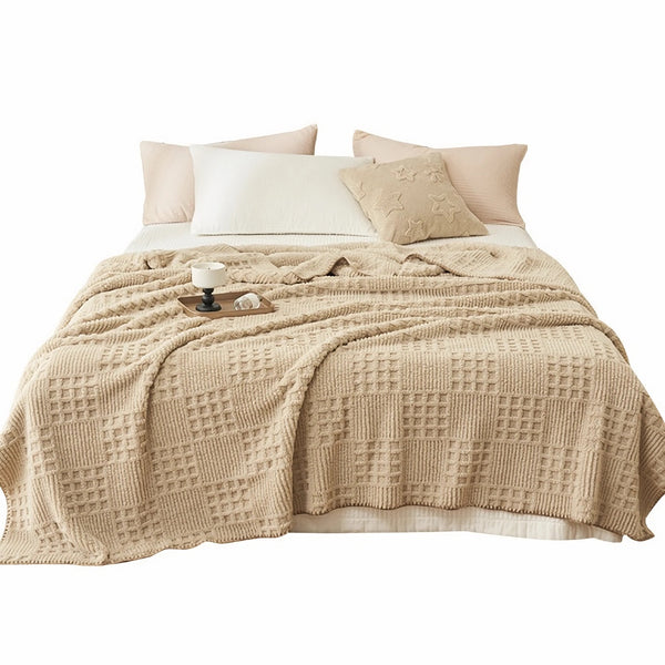 Waffle Checkered Blanket Throws for Bed Couch multiple color 350GSM