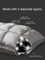 100% White Goose Down Feather Pillow 3 Layers Premium Quality 1500g One/Twin Pack